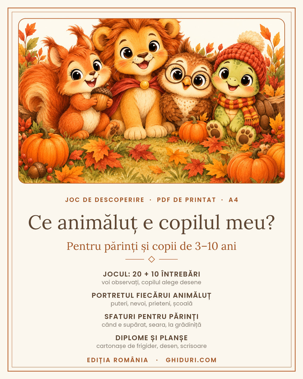 Ce animăluț e copilul meu? — joc de descoperire pentru părinți și copii de 3–10 ani, PDF de printat