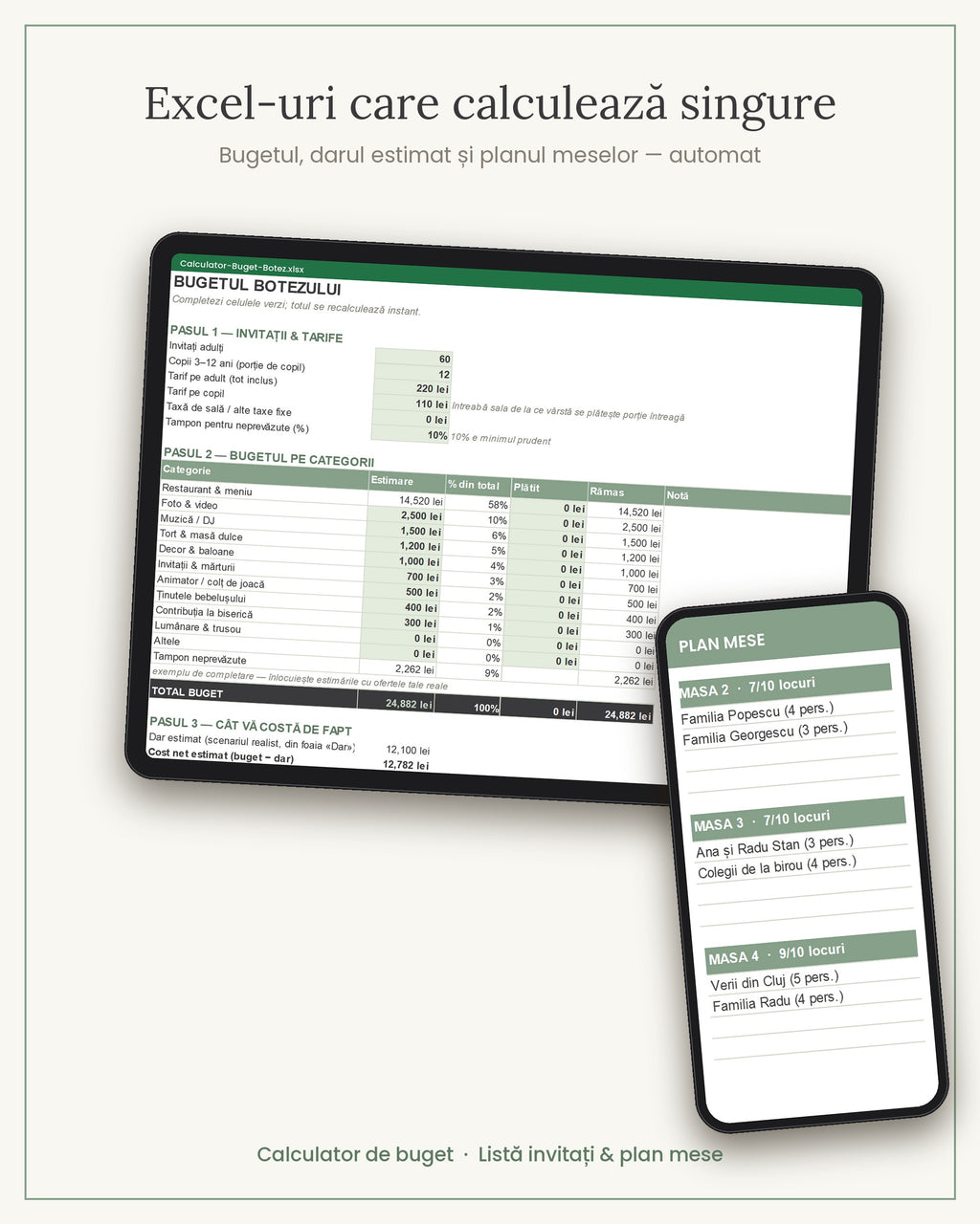 Excel-urile Ghidului Botezului: calculatorul de buget și planul meselor