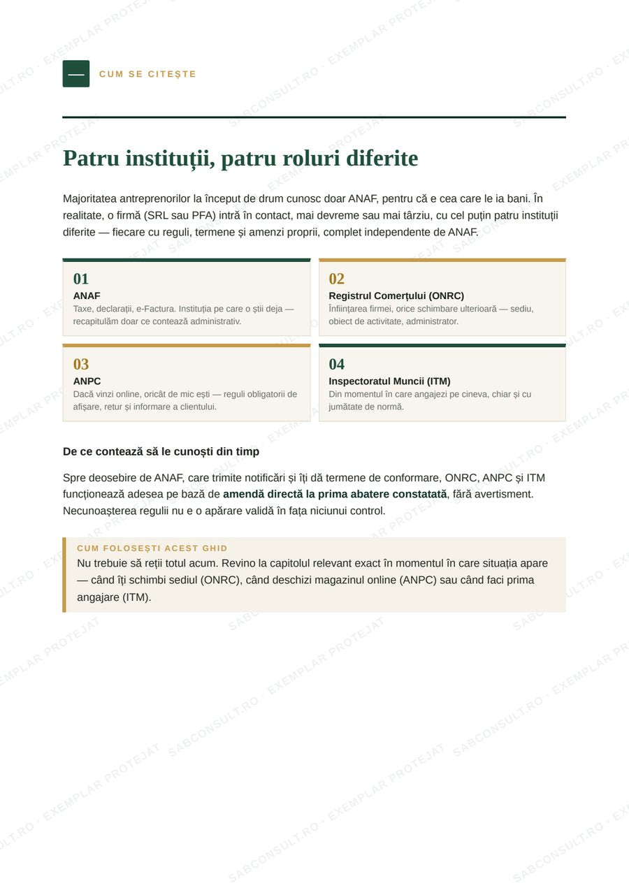 Pagină din ghidul Instituțiile Statului