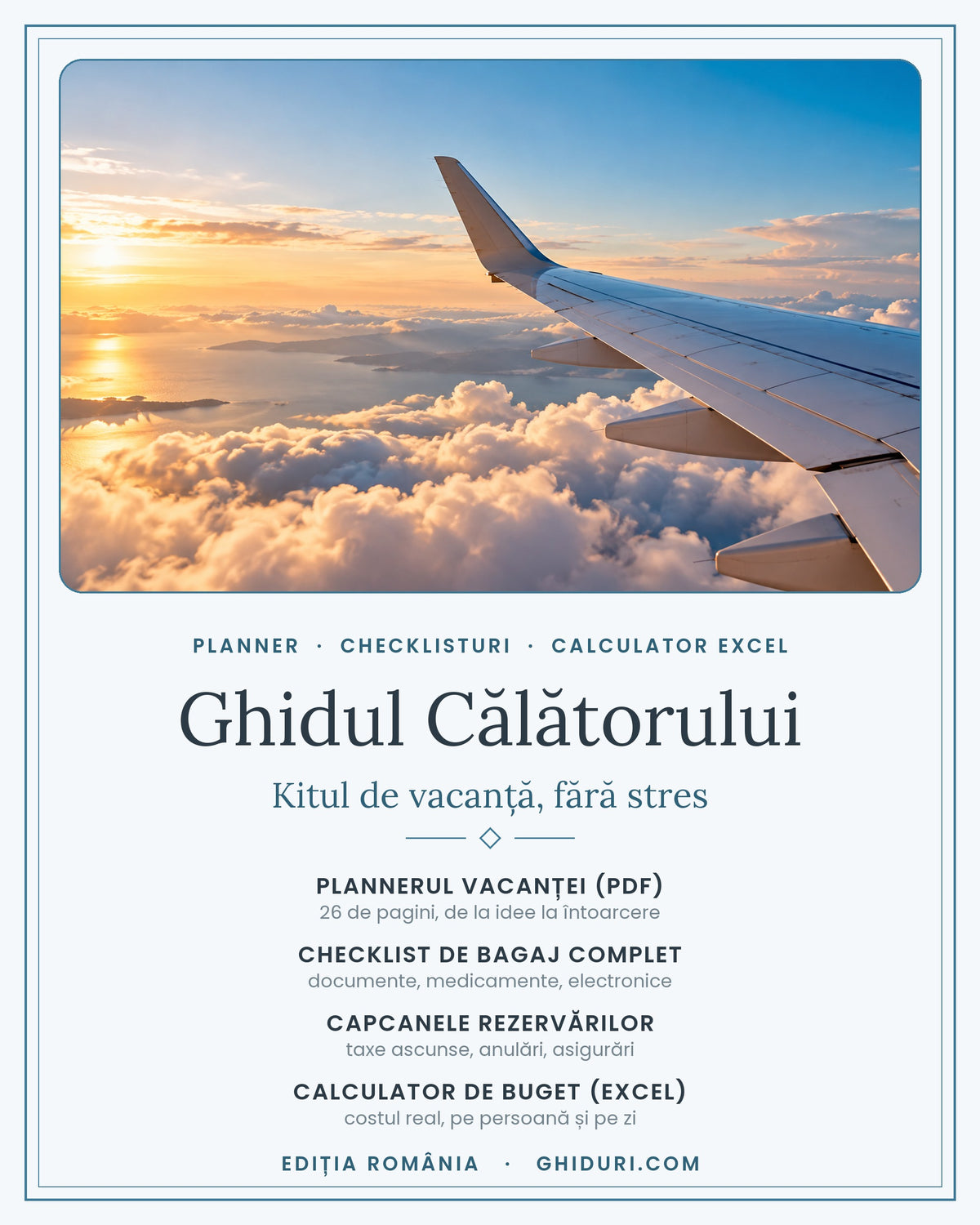 Ghidul Călătorului — Kitul de vacanță: planner PDF și calculator de buget Excel