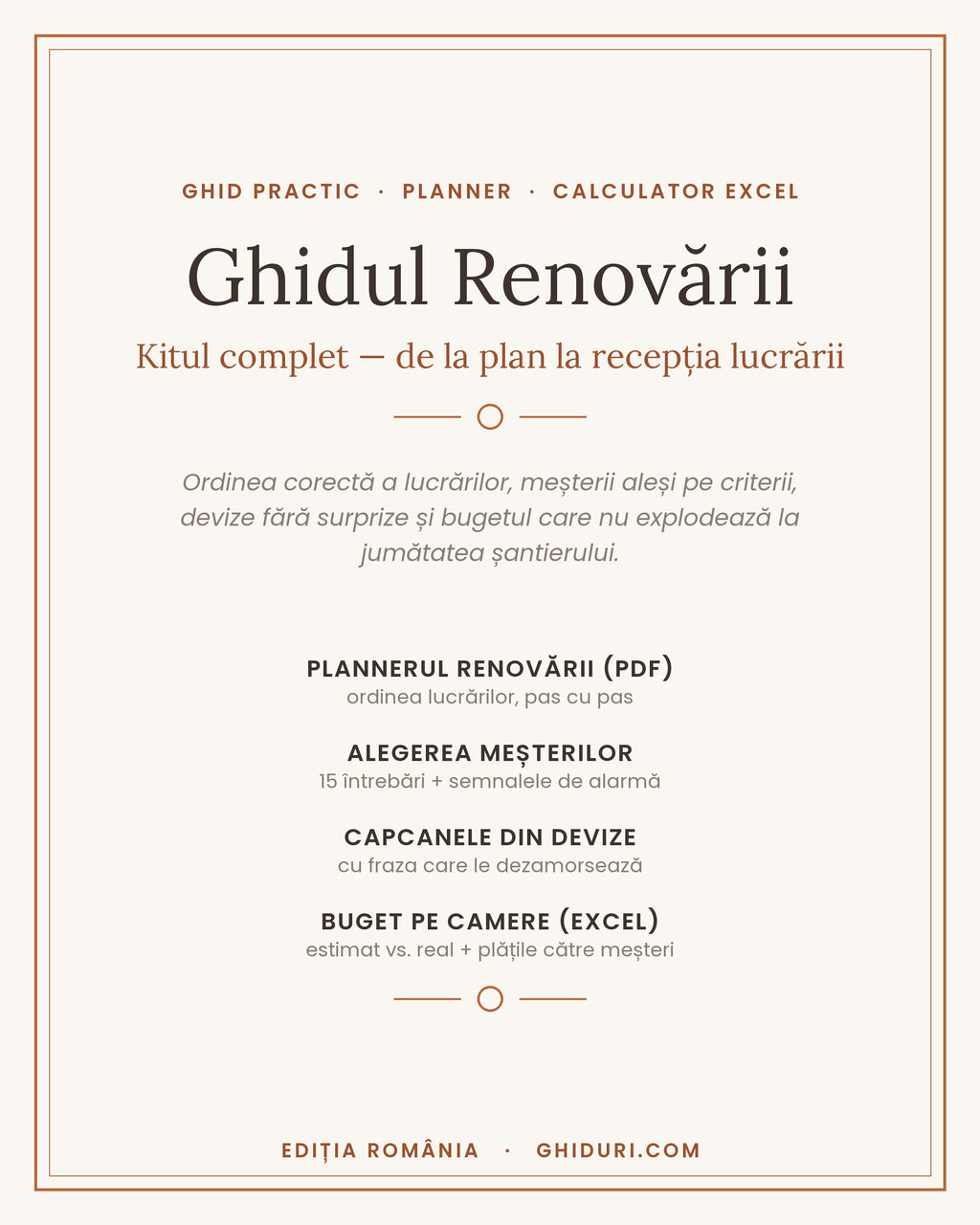 Ghidul Renovării — Kitul complet: ghid PDF și buget de renovare Excel