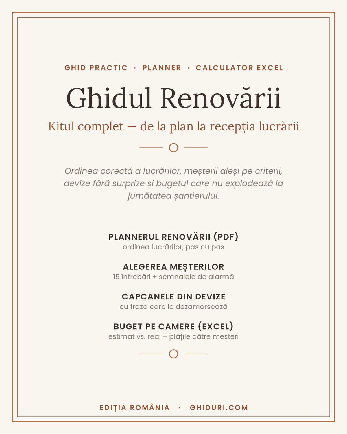 Ghidul Renovării — Kitul complet: ghid PDF și buget de renovare Excel