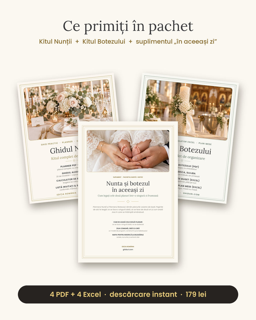 Ce primiți în pachet: 4 PDF + 4 Excel