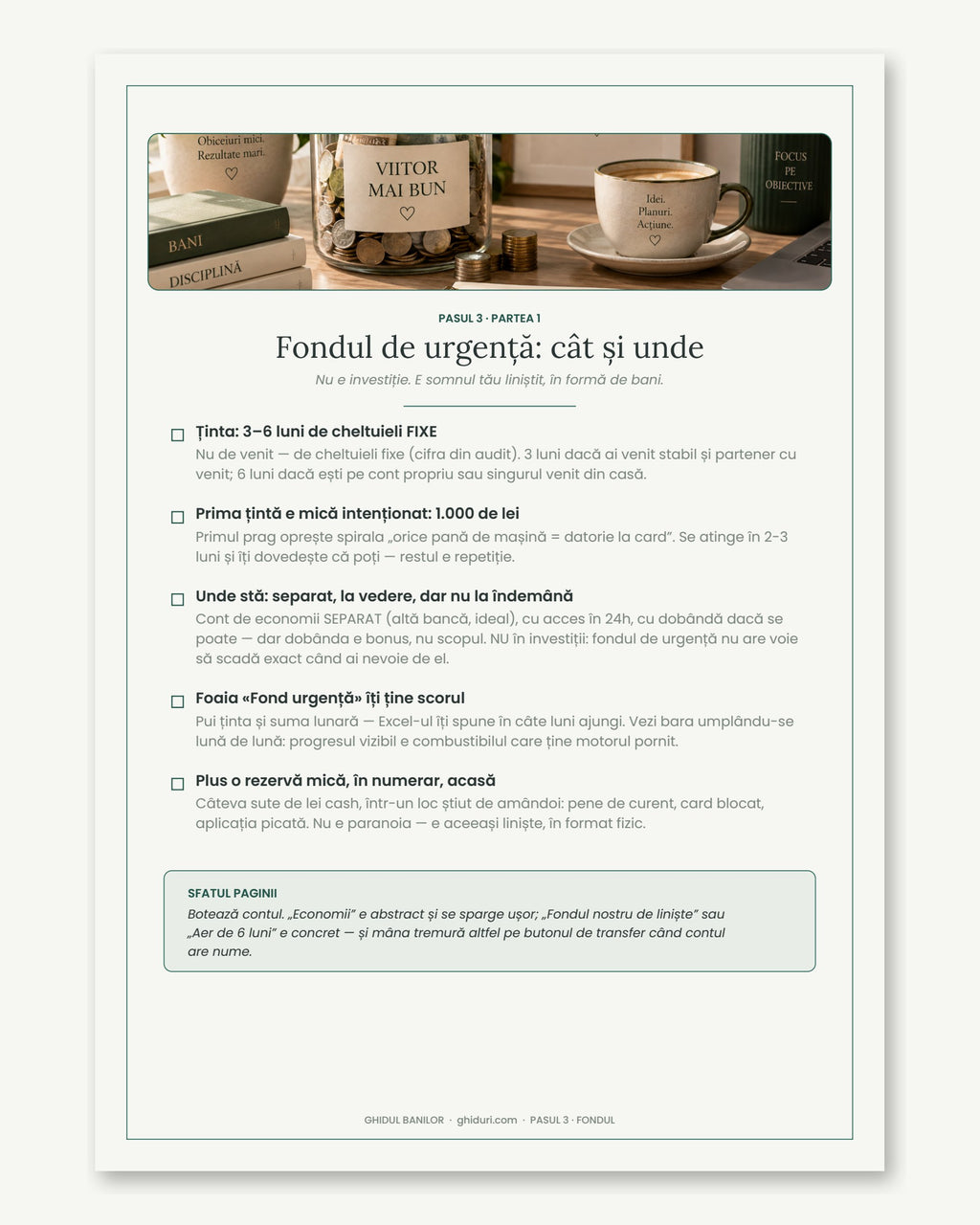 Pagină din Ghidul Banilor — fondul de urgență