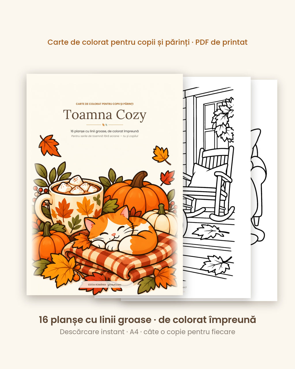 Toamna Cozy — carte de colorat pentru copii și părinți, copertă și planșe