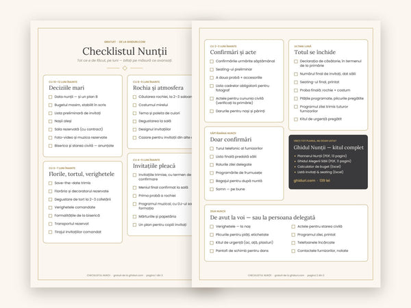 Checklistul Nunții — cele 2 pagini
