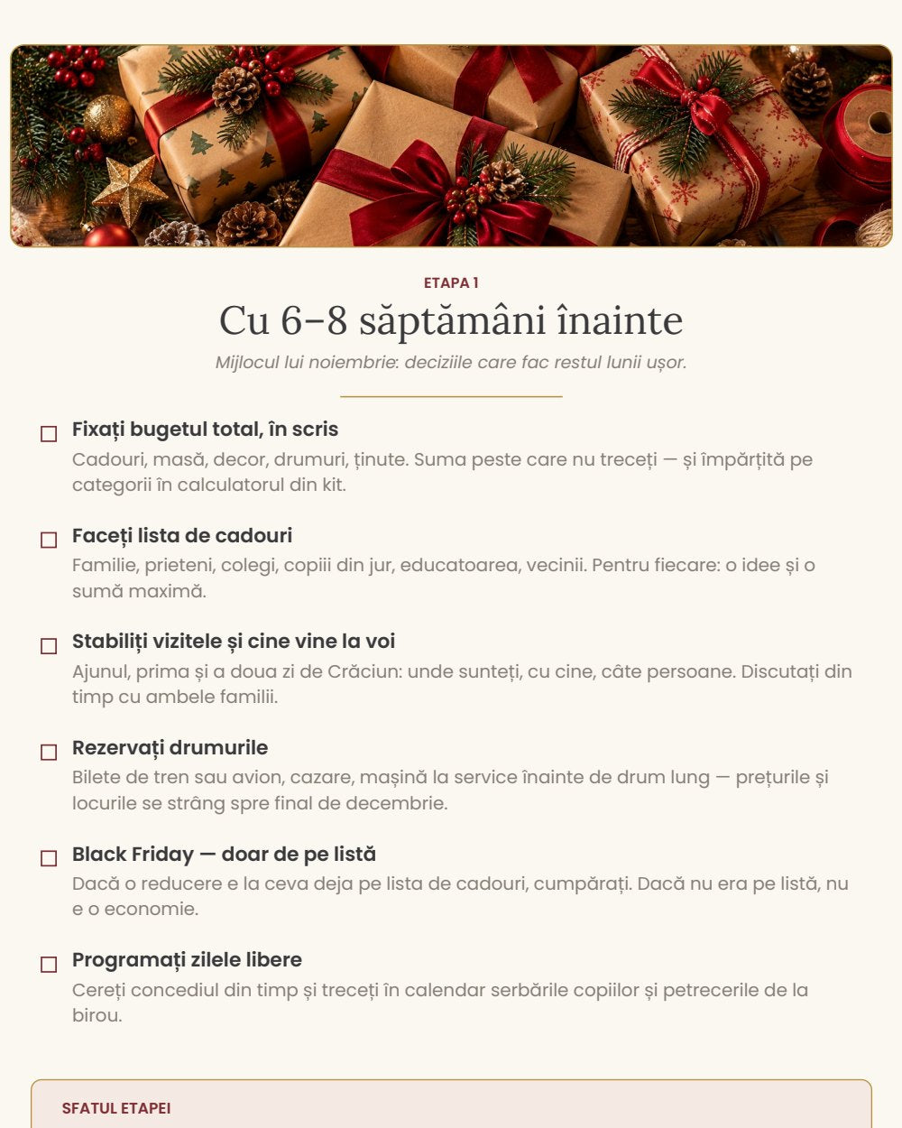 Pagină din interiorul Plannerului Crăciunului